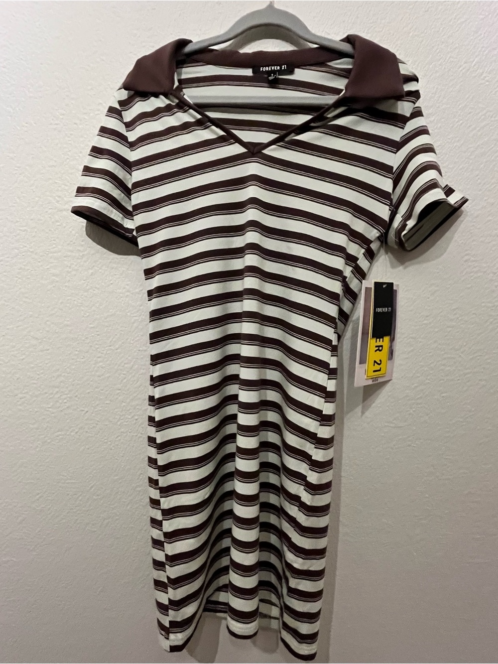 Forever 21 Brown and White Striped Polo Midi Dress